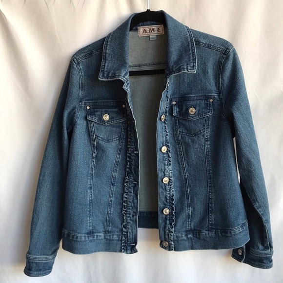AMI denim blue jean jacket with ruffle detailing, L - Picture 4 of 11